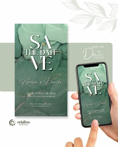 216 Save The Date Digital de Casamento Verde Agua
