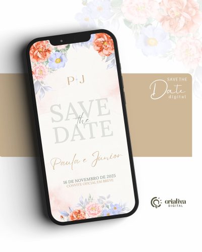220_Save The Date Digital de Casamento Floral Lilás - Terracora - Coral