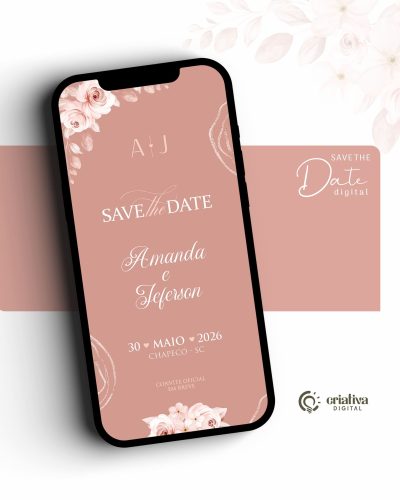 227 Save The Date Digital de Casamento Floral Coral, Rosa Claro
