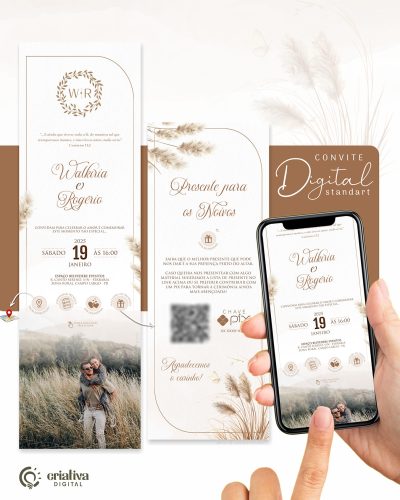 243 Convite de Casamento Virtual Rústico Capim dos Pampas Premium