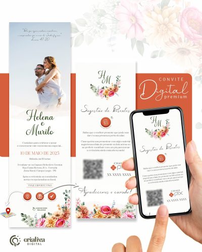 249 Convite de Casamento Virtual Floral Colorido Premium