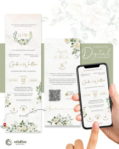 253 Convite de Casamento Virtual Floral Verde Standart