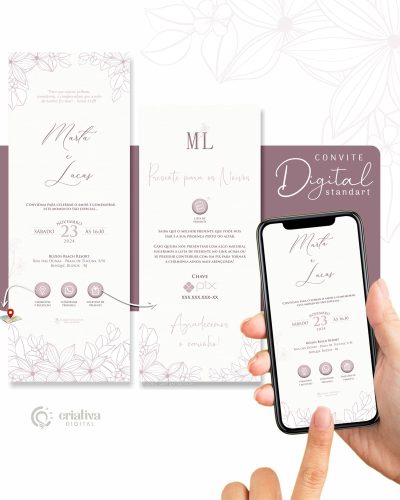 258 Convite de Casamento Virtual Clássico Rosê Nude Standart