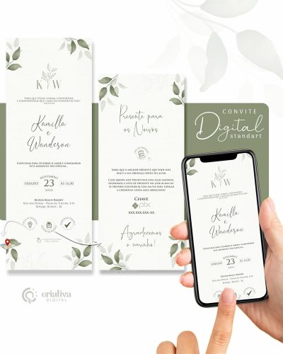 259 Convite de Casamento Virtual Folhagem Verde Standart