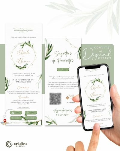 260 Convite de Casamento Virtual Verde Oliva Standart