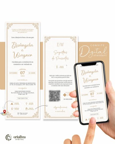 262 Convite de Casamento Virtual Clássico Dourado Standart