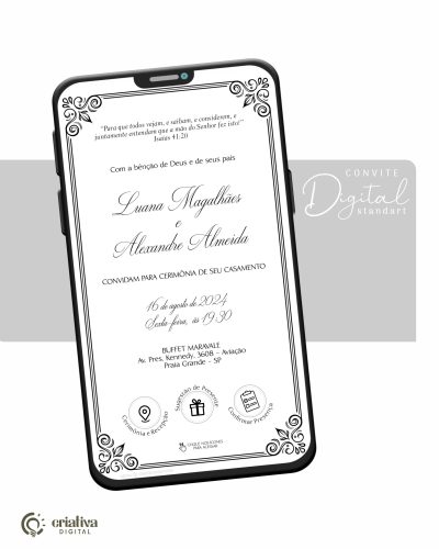 267 Convite de Casamento Virtual Clássico Preto Standart