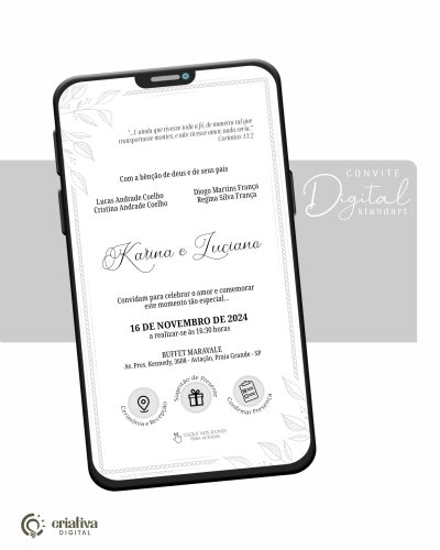 269 Convite de Casamento Virtual Clássico Preto Standart