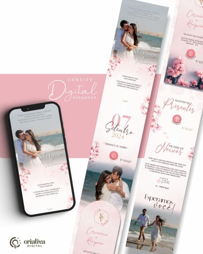 270 Convite de Casamento Virtual Cerejeira Rosa Elegance