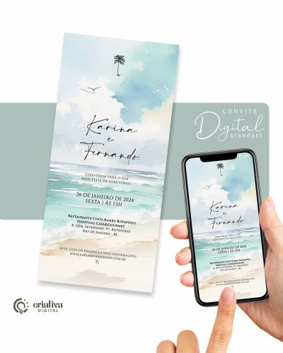 273 Convite de Casamento Virtual Praia Mar Standart