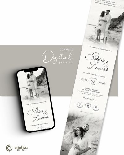 280 Convite de Casamento Virtual com Foto Clean Premium