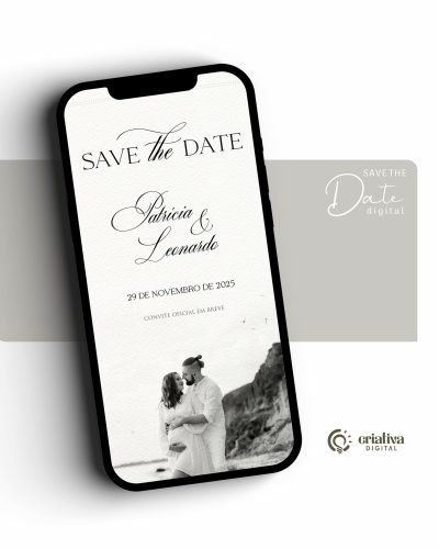 280 Save The Date Digital de Casamento Branco e Preto Clean