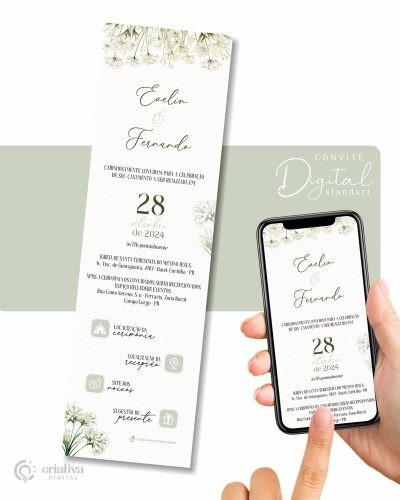 282 Convite de Casamento Virtual Floral branco Standart