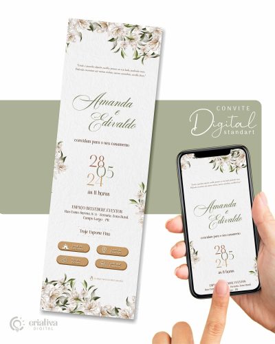 283 Convite de Casamento Virtual Floral branco Standart