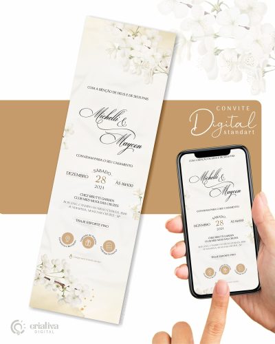 285 Convite de Casamento Virtual Floral Cerejeira Branco Standart