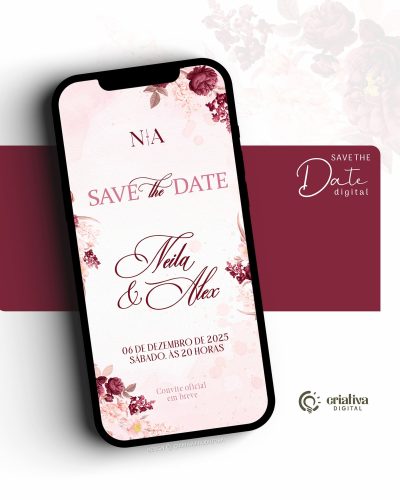 286 Save The Date Digital de Casamento Marsala, Rosa, Rosê