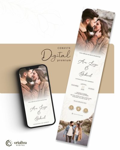287 Convite de Casamento Virtual Boho Marrom com foto Premium