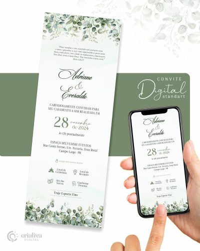 289 Convite de Casamento Virtual Eucalipto Verde Standart