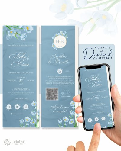 290 Convite de Casamento Virtual Floral Azul Serenity Standart
