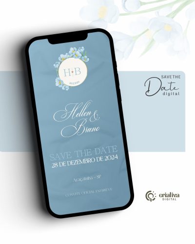 290 Save The Date Digital de Casamento Floral Azul Serenity