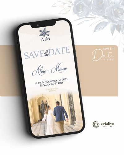 295_Save The Date Digital de Casamento Floral Azul Marinho