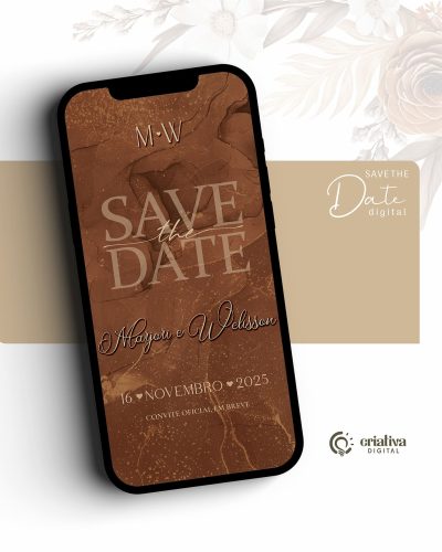 297_Save The Date Digital de Casamento Floral Marrom Boho