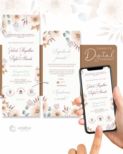 298 Convite de Casamento Virtual Boho Floral Standart