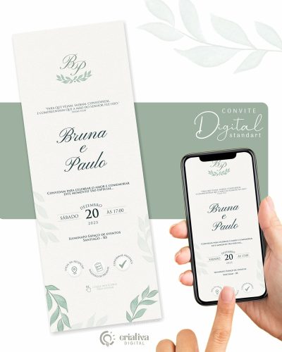 299 Convite de Casamento Virtual Folhagem Verde Standart