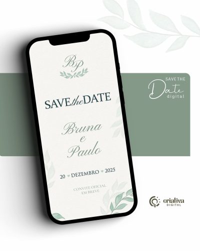 299_Save The Date Digital de Casamento Folhagem Verde