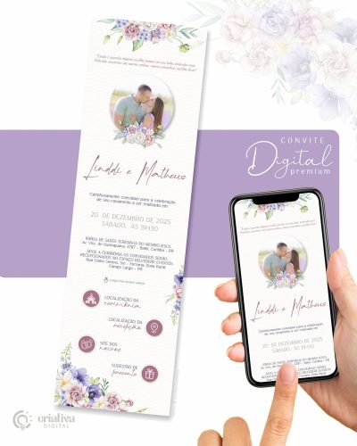 302 Convite de Casamento Virtual Floral Colorido Premium