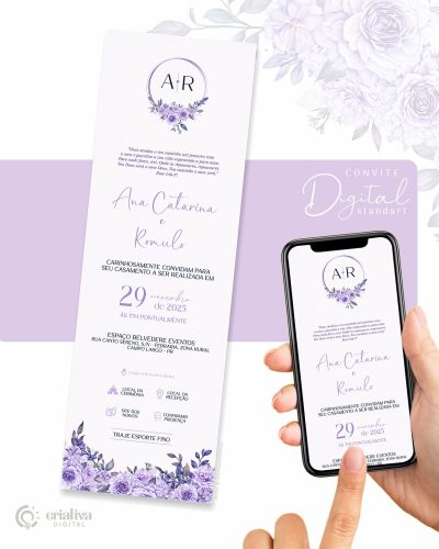305 Convite de Casamento Virtal Lilas e Lavanda Standart