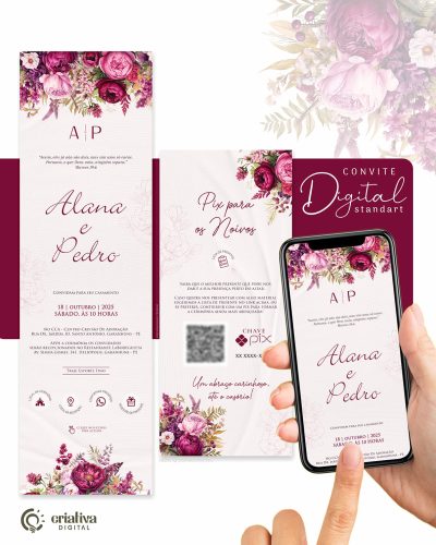 306 Convite de Casamento Virtual Marsala e Rosa Standart