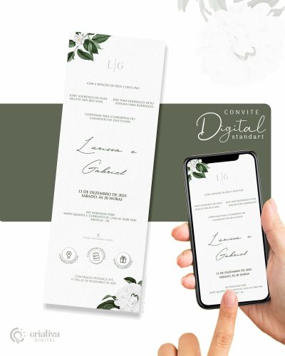 308 Convite de Casamento Virtual Clean Verde e Branco Standart