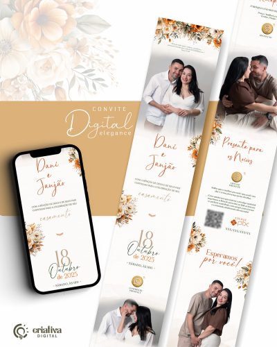 315 Convite de Casamento Digital Floral Terracota e Creme Elegance
