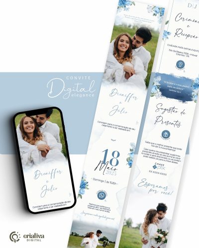 319 Convite de Casamento Virtual Azul Elegance