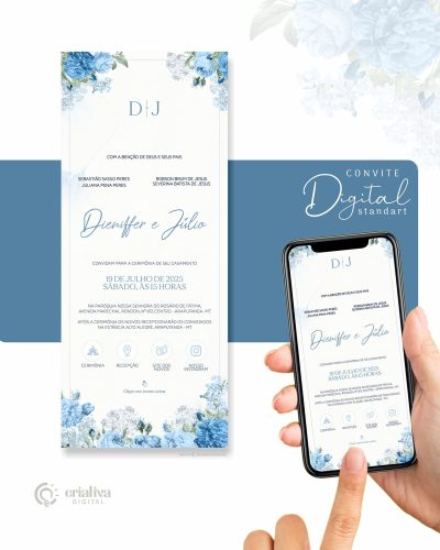 319 Convite de Casamento Virtual Azul Standart