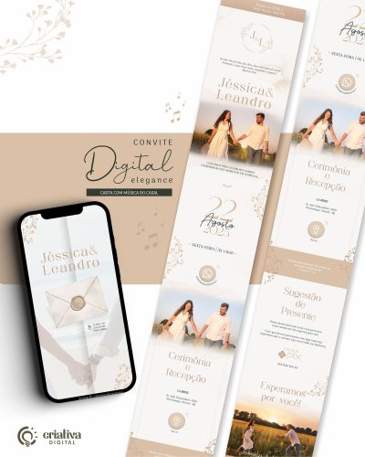 324 Convite de Casamento Digital Clean Creme Elegance Musical