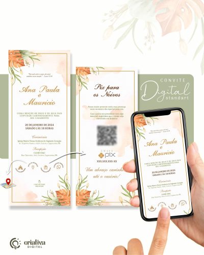 326 Convite de Casamento Virtual Costela de Adão Laranja Standart