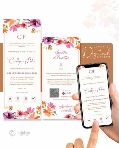 328 Convite de Casamento Virtual Floral Colorido Standart
