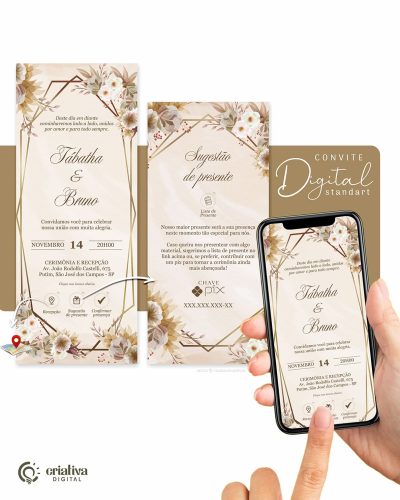 330 Convite de Casamento Virtual Dourado Marrom Standart