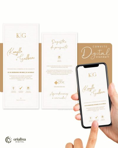 331 Convite de Casamento Virtual Dourado Standart
