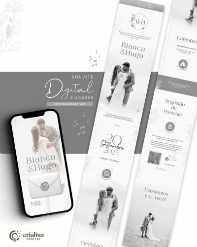 334 Convite de Casamento Digital Cinza Elegance Musical