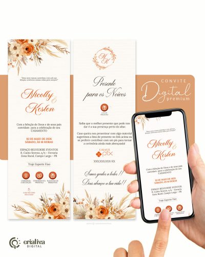 335 Convite de Casamento Virtual Floral Terracota Standart